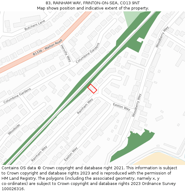 83, RAINHAM WAY, FRINTON-ON-SEA, CO13 9NT: Location map and indicative extent of plot