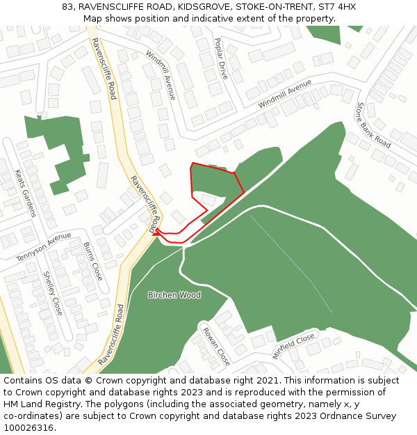 83, RAVENSCLIFFE ROAD, KIDSGROVE, STOKE-ON-TRENT, ST7 4HX: Location map and indicative extent of plot