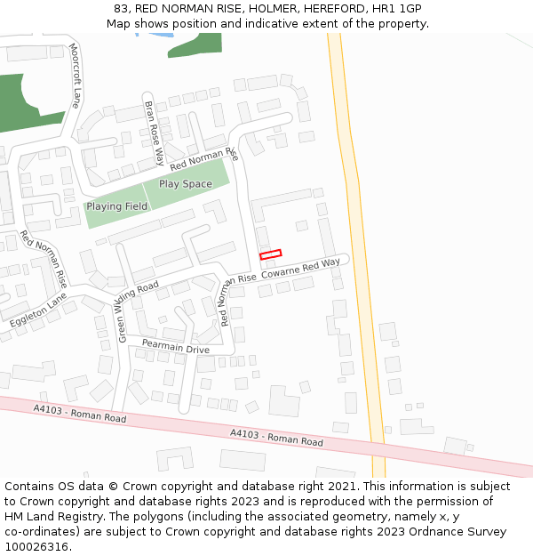 83, RED NORMAN RISE, HOLMER, HEREFORD, HR1 1GP: Location map and indicative extent of plot