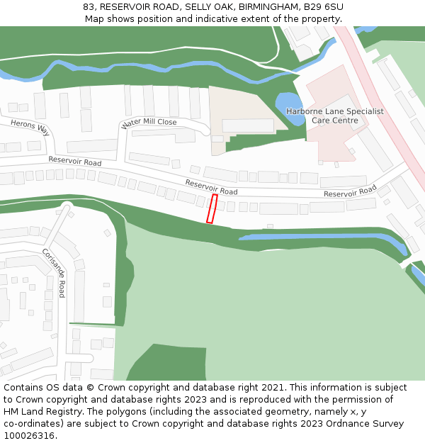 83, RESERVOIR ROAD, SELLY OAK, BIRMINGHAM, B29 6SU: Location map and indicative extent of plot