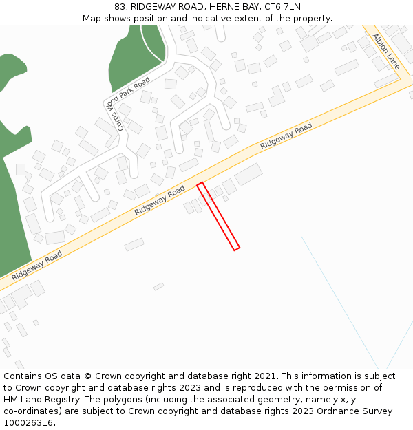 83, RIDGEWAY ROAD, HERNE BAY, CT6 7LN: Location map and indicative extent of plot