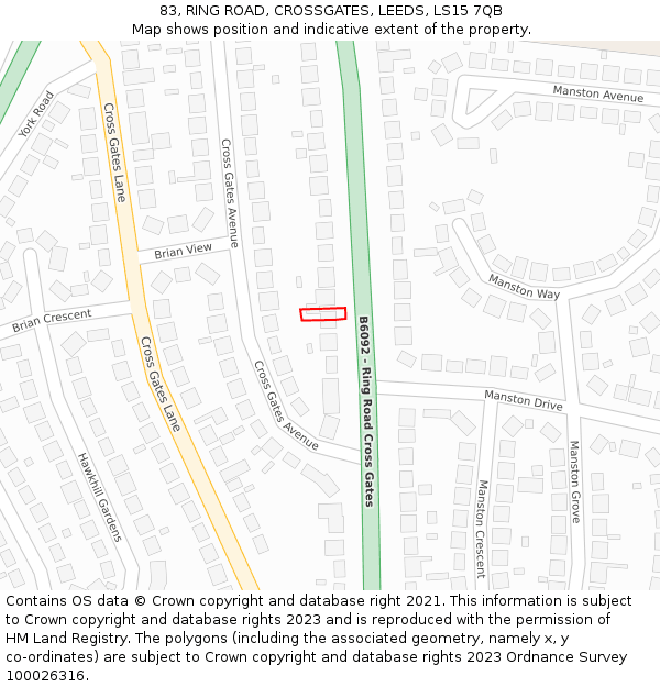 83, RING ROAD, CROSSGATES, LEEDS, LS15 7QB: Location map and indicative extent of plot