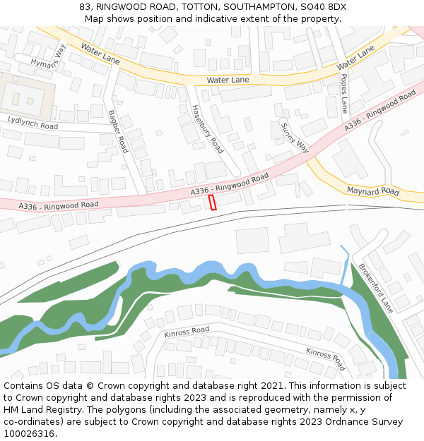 83, RINGWOOD ROAD, TOTTON, SOUTHAMPTON, SO40 8DX: Location map and indicative extent of plot