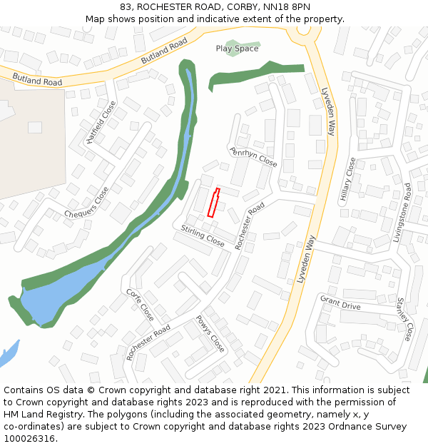 83, ROCHESTER ROAD, CORBY, NN18 8PN: Location map and indicative extent of plot