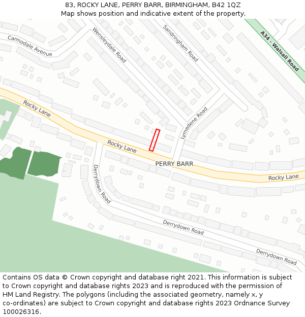 83, ROCKY LANE, PERRY BARR, BIRMINGHAM, B42 1QZ: Location map and indicative extent of plot