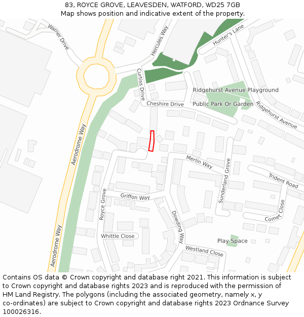 83, ROYCE GROVE, LEAVESDEN, WATFORD, WD25 7GB: Location map and indicative extent of plot