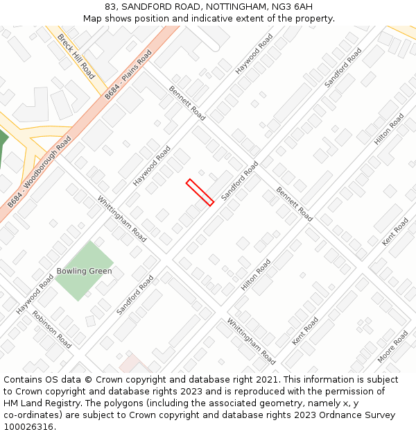 83, SANDFORD ROAD, NOTTINGHAM, NG3 6AH: Location map and indicative extent of plot