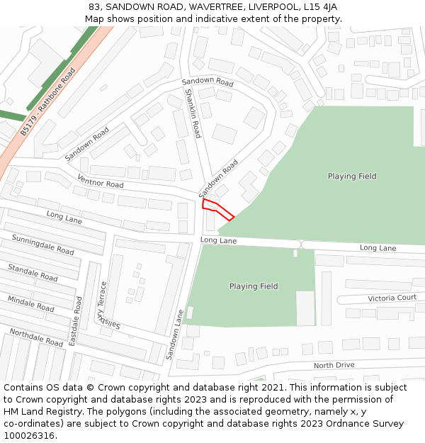 83, SANDOWN ROAD, WAVERTREE, LIVERPOOL, L15 4JA: Location map and indicative extent of plot