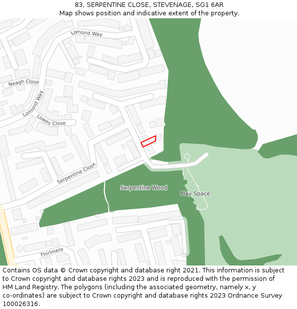 83, SERPENTINE CLOSE, STEVENAGE, SG1 6AR: Location map and indicative extent of plot