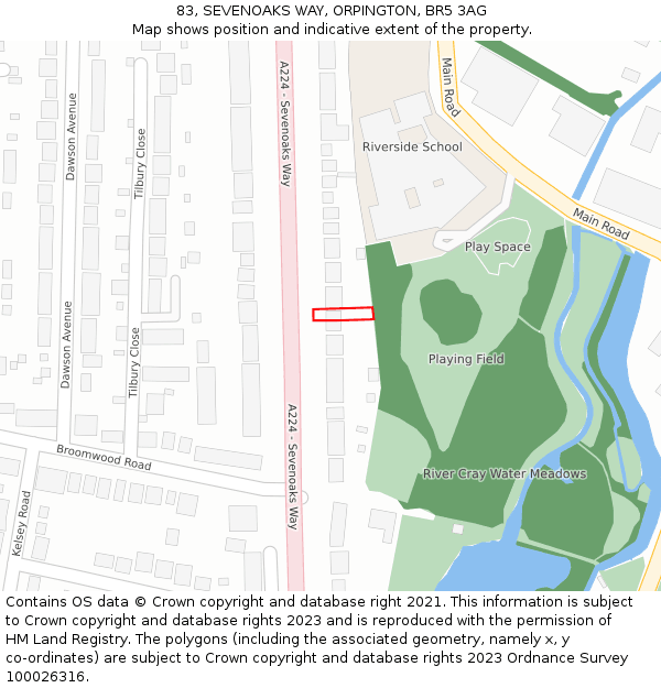 83, SEVENOAKS WAY, ORPINGTON, BR5 3AG: Location map and indicative extent of plot