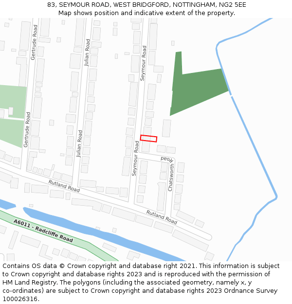 83, SEYMOUR ROAD, WEST BRIDGFORD, NOTTINGHAM, NG2 5EE: Location map and indicative extent of plot