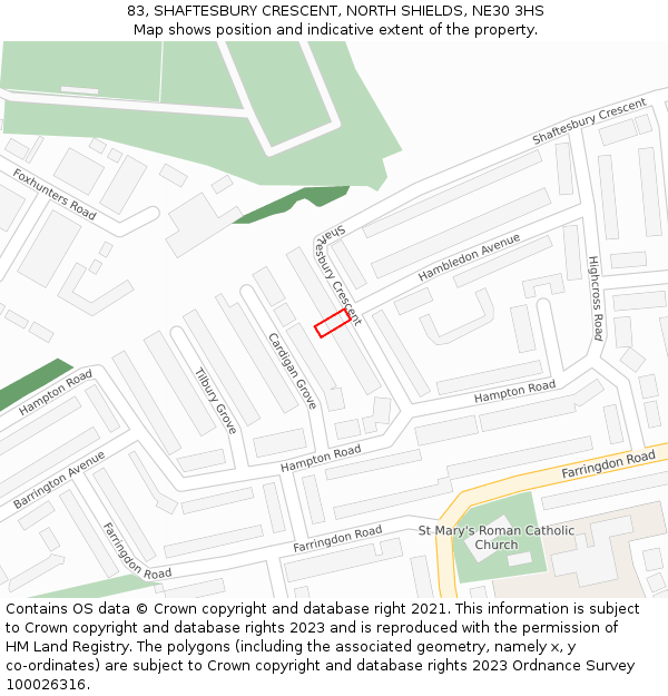 83, SHAFTESBURY CRESCENT, NORTH SHIELDS, NE30 3HS: Location map and indicative extent of plot