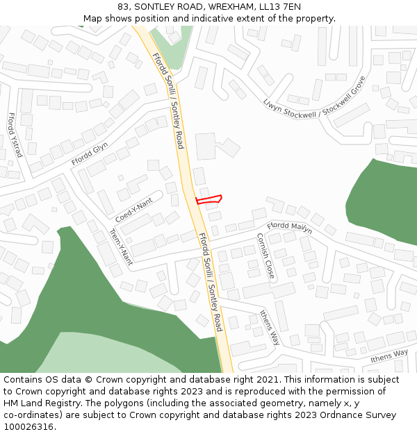 83, SONTLEY ROAD, WREXHAM, LL13 7EN: Location map and indicative extent of plot