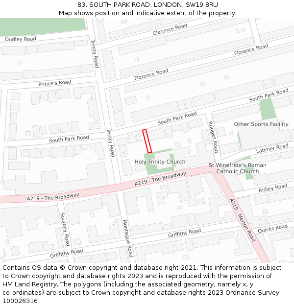 83, SOUTH PARK ROAD, LONDON, SW19 8RU: Location map and indicative extent of plot