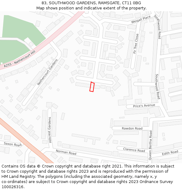 83, SOUTHWOOD GARDENS, RAMSGATE, CT11 0BG: Location map and indicative extent of plot