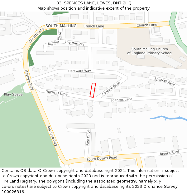 83, SPENCES LANE, LEWES, BN7 2HQ: Location map and indicative extent of plot