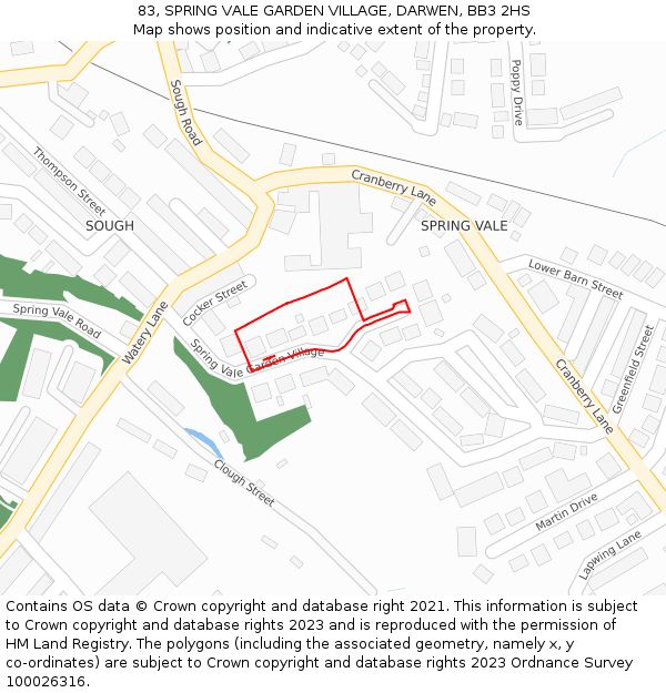 83, SPRING VALE GARDEN VILLAGE, DARWEN, BB3 2HS: Location map and indicative extent of plot