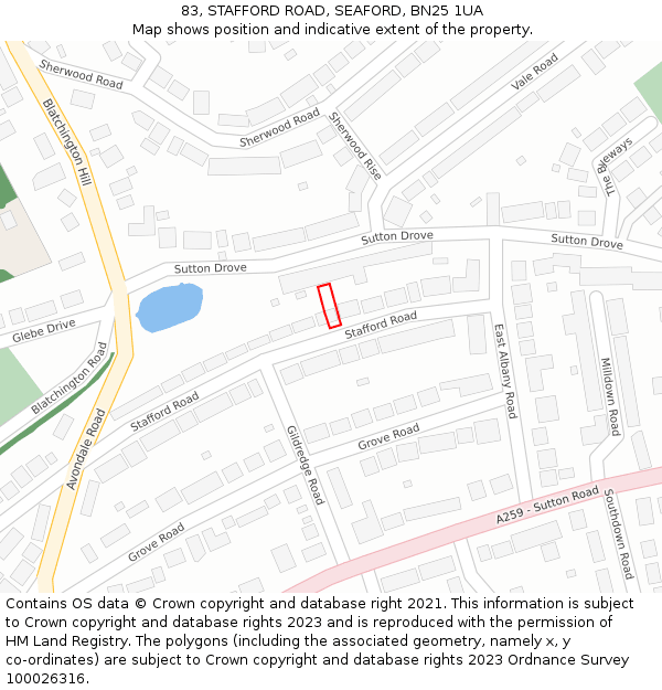 83, STAFFORD ROAD, SEAFORD, BN25 1UA: Location map and indicative extent of plot