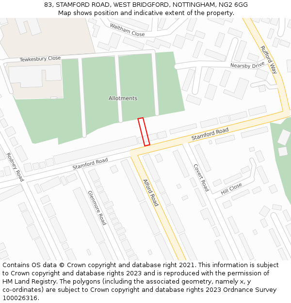 83, STAMFORD ROAD, WEST BRIDGFORD, NOTTINGHAM, NG2 6GG: Location map and indicative extent of plot