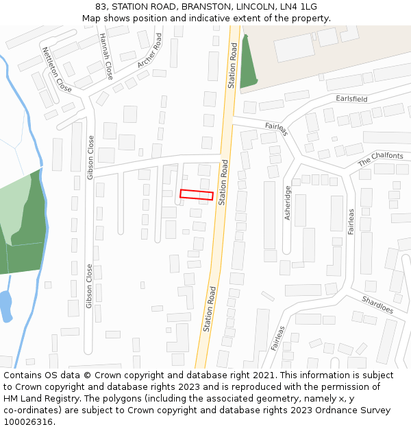 83, STATION ROAD, BRANSTON, LINCOLN, LN4 1LG: Location map and indicative extent of plot