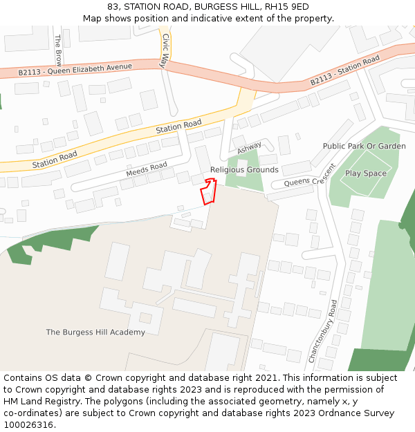 83, STATION ROAD, BURGESS HILL, RH15 9ED: Location map and indicative extent of plot