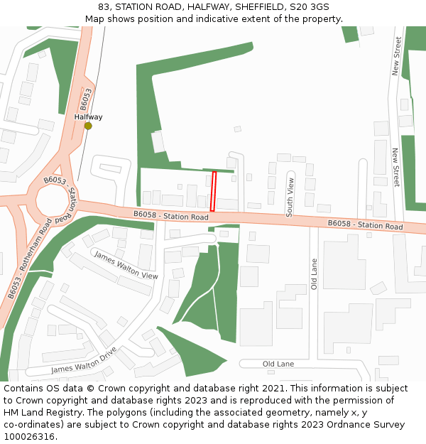 83, STATION ROAD, HALFWAY, SHEFFIELD, S20 3GS: Location map and indicative extent of plot