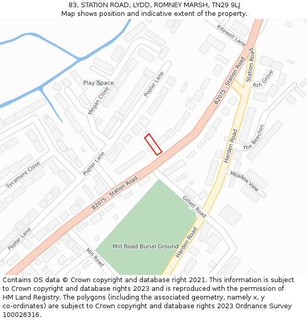 83, STATION ROAD, LYDD, ROMNEY MARSH, TN29 9LJ: Location map and indicative extent of plot