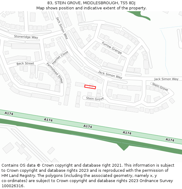 83, STEIN GROVE, MIDDLESBROUGH, TS5 8DJ: Location map and indicative extent of plot