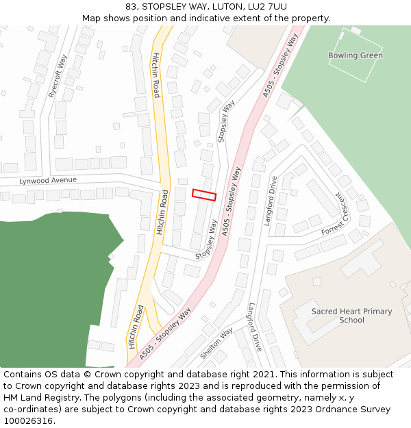 83, STOPSLEY WAY, LUTON, LU2 7UU: Location map and indicative extent of plot