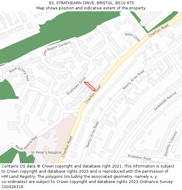 83, STRATHEARN DRIVE, BRISTOL, BS10 6TS: Location map and indicative extent of plot