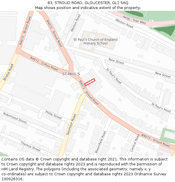 83, STROUD ROAD, GLOUCESTER, GL1 5AQ: Location map and indicative extent of plot