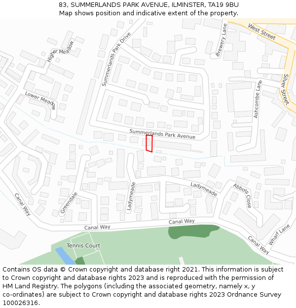 83, SUMMERLANDS PARK AVENUE, ILMINSTER, TA19 9BU: Location map and indicative extent of plot