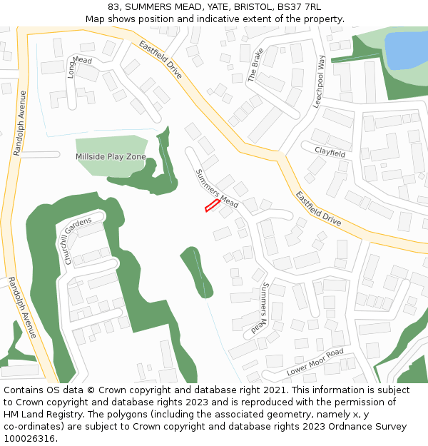83, SUMMERS MEAD, YATE, BRISTOL, BS37 7RL: Location map and indicative extent of plot