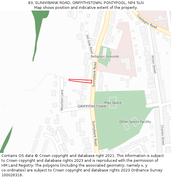 83, SUNNYBANK ROAD, GRIFFITHSTOWN, PONTYPOOL, NP4 5LN: Location map and indicative extent of plot