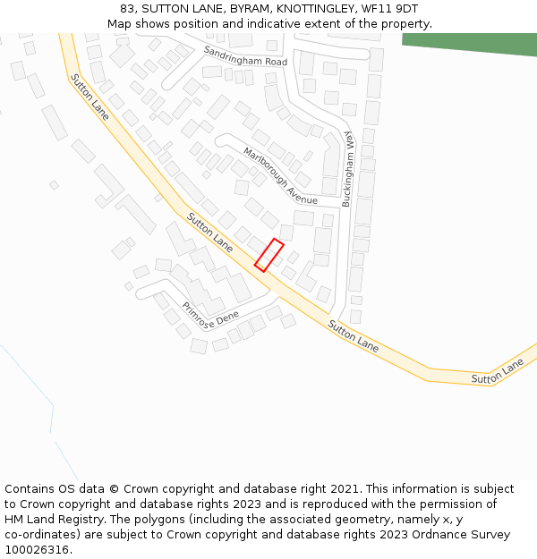 83, SUTTON LANE, BYRAM, KNOTTINGLEY, WF11 9DT: Location map and indicative extent of plot