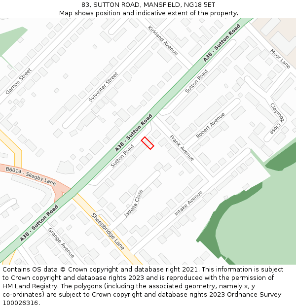 83, SUTTON ROAD, MANSFIELD, NG18 5ET: Location map and indicative extent of plot
