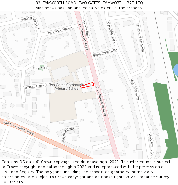 83, TAMWORTH ROAD, TWO GATES, TAMWORTH, B77 1EQ: Location map and indicative extent of plot