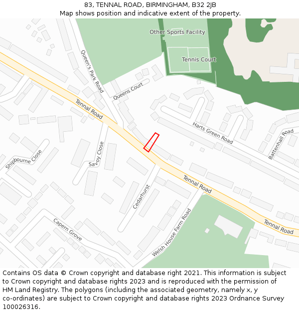 83, TENNAL ROAD, BIRMINGHAM, B32 2JB: Location map and indicative extent of plot