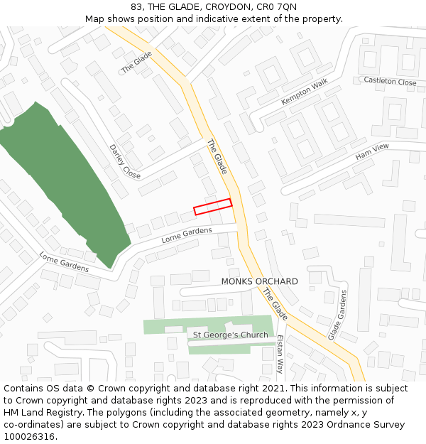 83, THE GLADE, CROYDON, CR0 7QN: Location map and indicative extent of plot