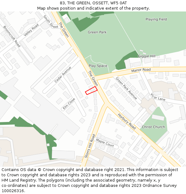 83, THE GREEN, OSSETT, WF5 0AT: Location map and indicative extent of plot
