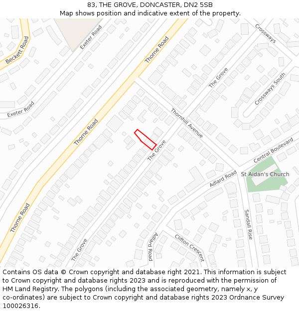 83, THE GROVE, DONCASTER, DN2 5SB: Location map and indicative extent of plot