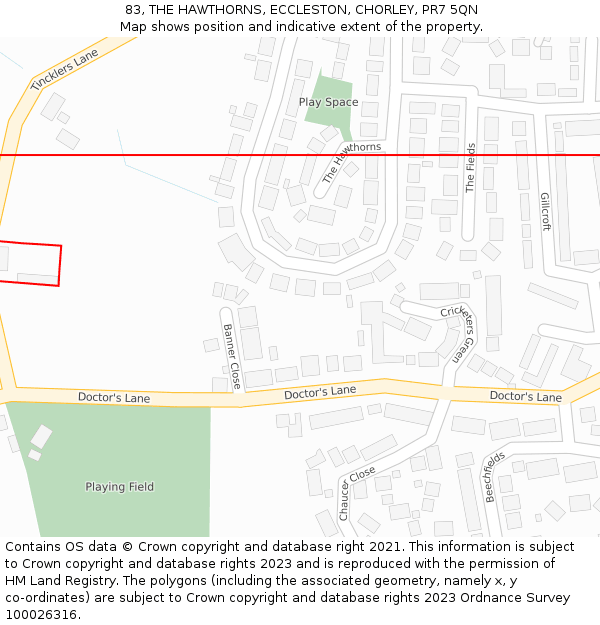 83, THE HAWTHORNS, ECCLESTON, CHORLEY, PR7 5QN: Location map and indicative extent of plot