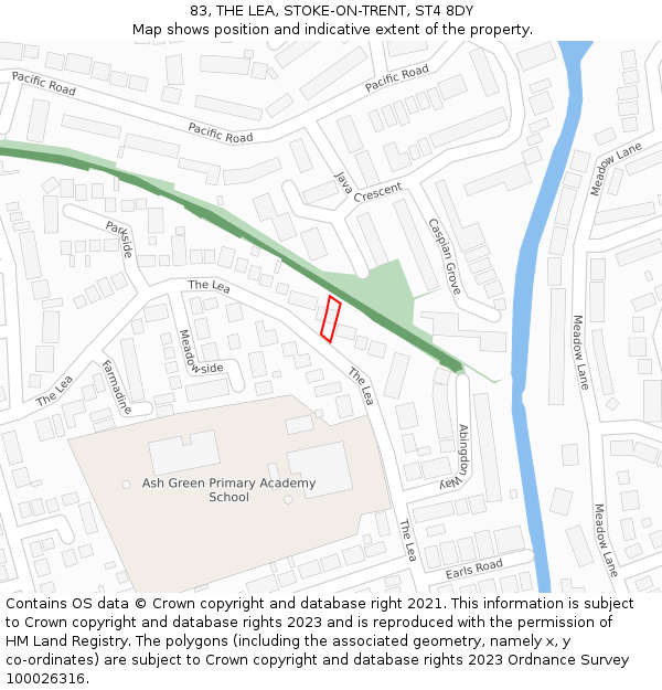 83, THE LEA, STOKE-ON-TRENT, ST4 8DY: Location map and indicative extent of plot