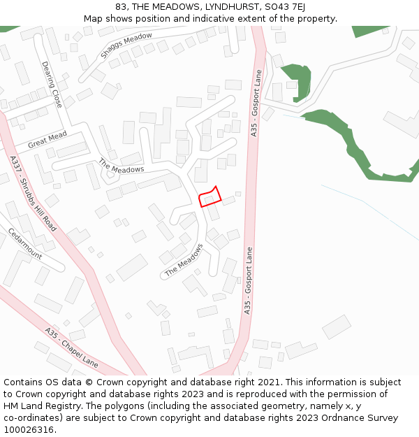 83, THE MEADOWS, LYNDHURST, SO43 7EJ: Location map and indicative extent of plot