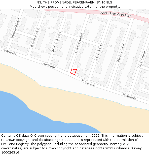 83, THE PROMENADE, PEACEHAVEN, BN10 8LS: Location map and indicative extent of plot