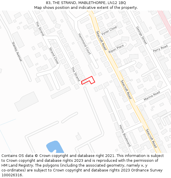 83, THE STRAND, MABLETHORPE, LN12 1BQ: Location map and indicative extent of plot