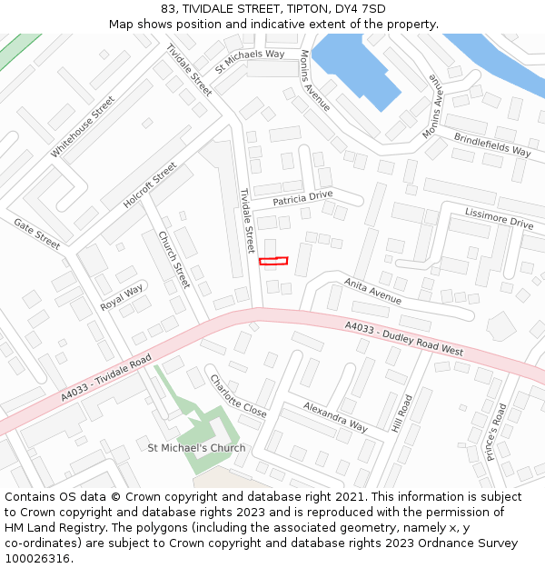 83, TIVIDALE STREET, TIPTON, DY4 7SD: Location map and indicative extent of plot