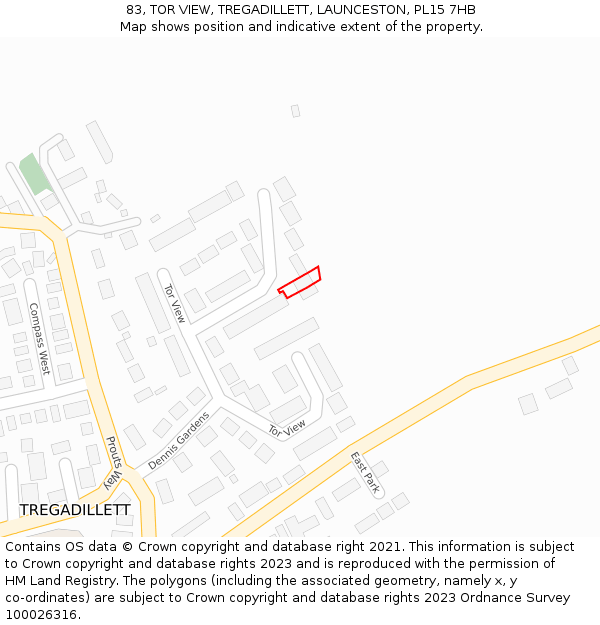 83, TOR VIEW, TREGADILLETT, LAUNCESTON, PL15 7HB: Location map and indicative extent of plot