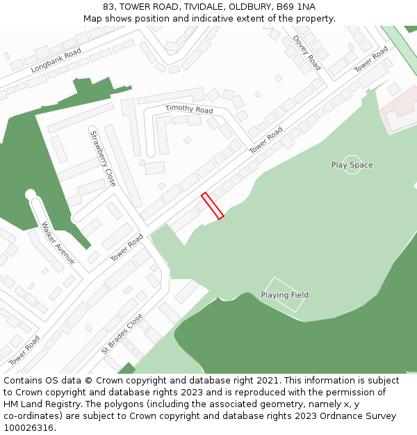 83, TOWER ROAD, TIVIDALE, OLDBURY, B69 1NA: Location map and indicative extent of plot