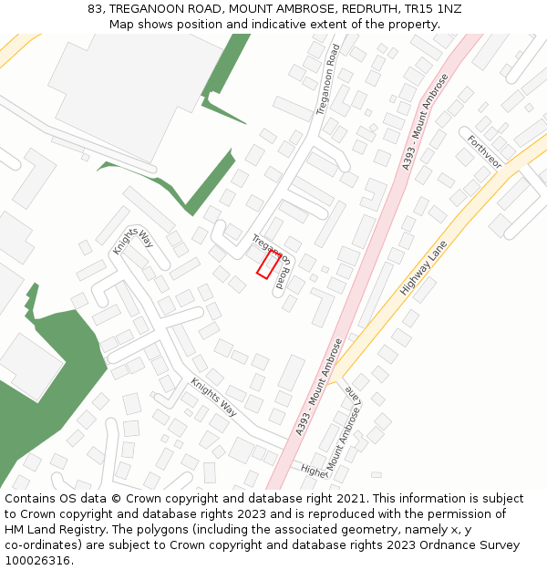 83, TREGANOON ROAD, MOUNT AMBROSE, REDRUTH, TR15 1NZ: Location map and indicative extent of plot